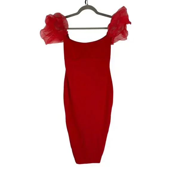 Nookie Eleganza Midi Dress Statement Evening Cocktail Puff Sleeve Party Formal M - Picture 4 of 12